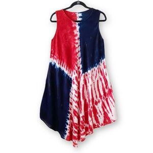 Riviera Sun OS Tie Dye Boho Red White & Blue Sundress Sleeveless Tent Dress